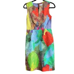 Milly Notch Tulip Paint Print Sheath Career Dress watercolor stroke Artsy Size 4